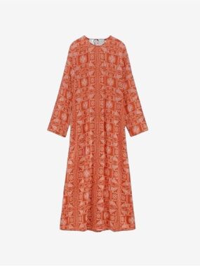 Women's Orange Embroidered Long Sleeve Maxi Dress